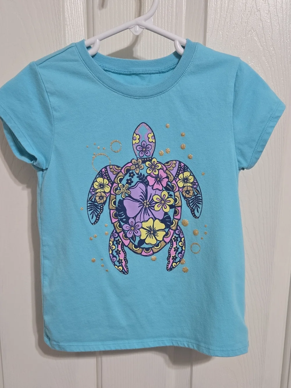 Childrens Place Blue Short Sleeve Tee with Floral Turtle Graphic
